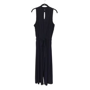 Emma and Michele Jumpsuit Womens Size L Blue Sleeveless Keyhole Wide Leg Culotte